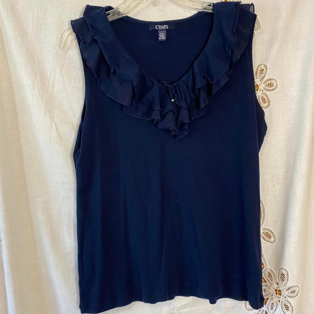 Chaps Navy Blue Ruffle Collar Tank Top Size XL